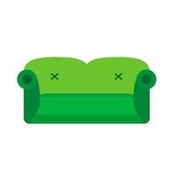 Sofa grün Vorderansicht Vektor flach Symbol. komfortables zimmer couch innenmöbelkonzept. weiches Innenbett