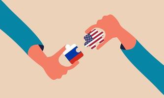 verhandlungshandel russland und usa land. Strategie mächtiges Geld uns oder Vereinbarung Business Sanktionen Vector Illustration Concept. Kommunikation politischer Krieg und Finanzzollexport. Welt der Diplomatie