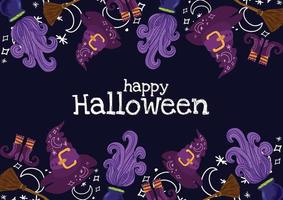 niedliche artikel gruseliges banner-design für halloween-lila hintergrund vektor