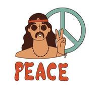 de hippie kille med text fred. 1970 vibe. vektor illustration