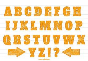 Orange Gekritzel-Art-Alphabet-Satz vektor