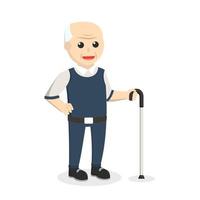 alter Mann mit Spazierstock-Design-Charakter auf weißem Hintergrund vektor
