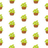 niedliche Halloween grüne Zombie Cupcakes mit Augenmuster auf weißem Hintergrund. Vektor-Cartoon-Illustration. vektor