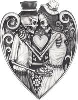 konst par i kärlek skallar dag av de död. hand teckning och göra grafisk vektor. vektor