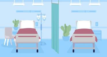flache farbvektorillustration der modernen reinigungsnotaufnahme. leere Betten in der Krankenstation. Patientenpflege. vollständig bearbeitbares 2d einfaches Cartoon-Interieur mit Krankenhausausrüstung im Hintergrund vektor