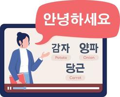 koreanische lektion halbflacher farbvektorcharakter. editierbare Figur. Ganzkörperperson auf Weiß. einfache karikaturillustration für webgrafikdesign, animation vektor