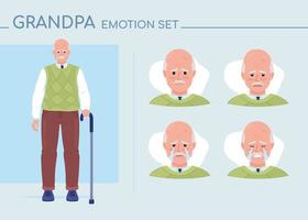 ledsen senior man semi platt Färg karaktär känslor uppsättning. redigerbar ansiktsbehandling uttryck. negativitet vektor stil illustration för rörelse grafisk design och animering