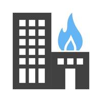 brennendes Gebäude Glyphe blaues und schwarzes Symbol vektor