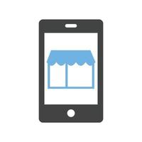 blaues und schwarzes Symbol für mobile Shopping-Glyphe vektor