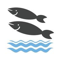 Fische schwimmen im Wasser Glyphe blaues und schwarzes Symbol vektor