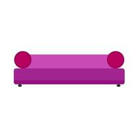 Diwan violetter Lebensstil bequeme Möbel flaches Vektorsymbol. hell tv sofa wohnzimmer design interieur haus frontansicht vektor