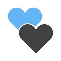 Zwei Herzen Glyphe blaues und schwarzes Symbol vektor