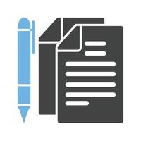 Dokumente und Stift Glyphe blaues und schwarzes Symbol vektor