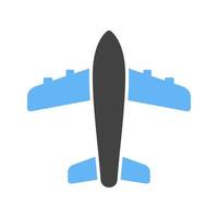 Flugzeug-Glyphe blaues und schwarzes Symbol vektor