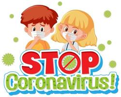 stoppa coronavirus-affisch med barn som bär mask vektor