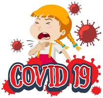 covid-19 med sjuk flicka på vit bakgrund vektor