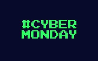 cyber måndag pixel konst baner, isolerat på svart bakgrund. redigerbar vektor eps. grön Cyber måndag hashtag försäljning vektor illustration. Gjort i 8-bitars retro stil.