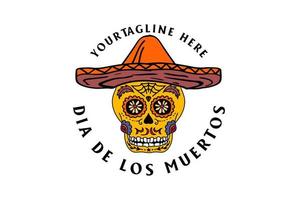 dia de los muertos eller dag av de död- mexikansk socker skalle för halloween fest logotyp design vektor