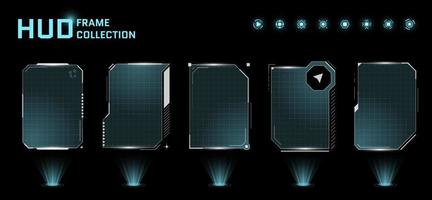 hud digitale futuristische benutzeroberfläche quadratischer rahmensatz. Sci-Fi-High-Tech-Bildschirme. Spielmenü-Touch-Monitoring-Hologramm-Dashboard-Panels. cyber space head-up display gui oder fui informationsvektorzeichen vektor