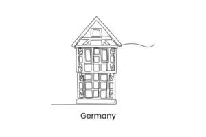 einzelne einstrichzeichnung deutsches fachwerkhaus. traditionelles Hauskonzept. ununterbrochene Linie zeichnen grafische Vektorillustration des Designs. vektor