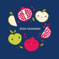 söt illustration med äpplen och granatäpplen för de rosh hashanah Semester. vektor vykort i trendig