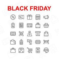Schwarzer Freitag-Icon-Set. Enthält Symbole wie Einkaufstasche, Rabattetikett, Online-Shop und mehr. Vektorgrafik. geeignet für Website-Design, App, Vorlage, ui. vektor