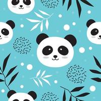 Süßer Panda Musterdesign mit hellblauem Hintergrund vektor