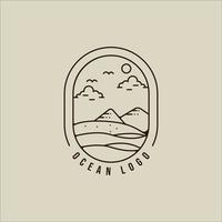 Ozean Strand Logo Linie Kunst Vektor einfache minimalistische Illustration Vorlage Symbol Grafikdesign. Berg am Inselschild oder Symbol für Reiseunternehmen mit Abzeichen und Typografie