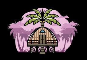 trä- hus med stor kokos träd bricka design vektor