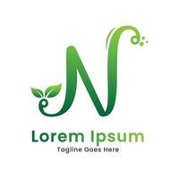 eco första brev n med lutning natur grön blad logotyp design vektor