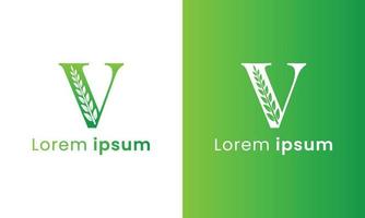 brev v logotyp med en kreativ monogram blad begrepp för de grön eco företag vektor