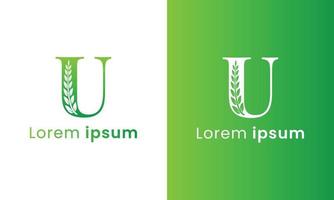 brev u logotyp med en kreativ monogram blad begrepp för de grön eco företag vektor