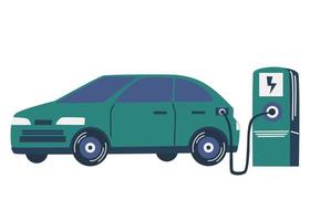 Elektroauto in der Nähe der Ladestation. grüne Energie. Modernes Hybridauto. neues Fahrzeug mit alternativer Energie. futuristisches Verkehrskonzept. umweltfreundliches Fahrzeugkonzept. Vektor-Illustration vektor