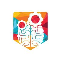 Logo-Design für Gehirn und Zahnradgetriebe. vektor