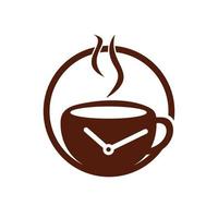 kaffe tid vektor logotyp design. kaffe kopp tid klocka begrepp design.