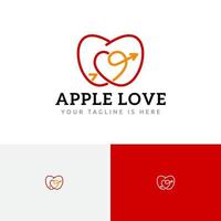 äpple kärlek hjärta pil frukt friska mat linje logotyp vektor