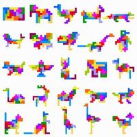 Puzzlespiel. Tetrissteine für Kinder. Schemata mit verschiedenen Tieren und Vögeln. Polyominoes-Puzzle. Vektor-Illustration vektor