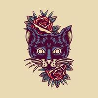 Retro-Illustration der Katze und der Rosen vektor