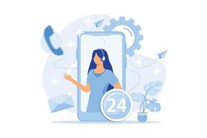 online-assistent, support-team, kontaktieren sie uns, website-element, menüleiste, chatbot, kontakt, kundenproblemlösung, hotline-anruf flaches design moderne illustration vektor