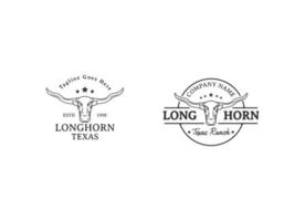 Texas Longhorn, Country Western Bull Cattle Vintage Label Logo Design vektor