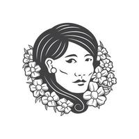 Frau mit langen Haaren mit Blumen um den Hals vektor