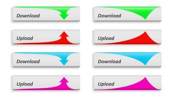 uppsättning av Färg ladda ner och ladda upp knappar med pilar vektor