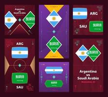 argentina mot saudi arabien match. värld fotboll 2022 vertikal och fyrkant baner uppsättning för social media. 2022 fotboll infografik. grupp skede. vektor illustration meddelande