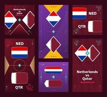 Spiel Niederlande gegen Katar. World Football 22 vertikales und quadratisches Banner-Set für soziale Medien. 22 Fußball-Infografik. Gruppenbühne. Vektor-Illustration-Ankündigung vektor