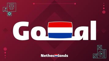 niederländische flagge mit zielslogan auf turnierhintergrund. Weltfußball 2022 Vektorillustration vektor