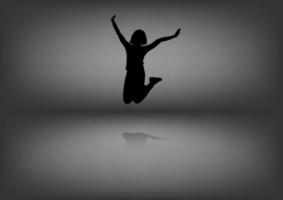 silhuett kropp kvinna hoppa med grå bakgrund vektor illustration