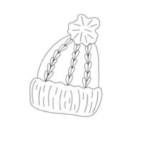 värma sticka hatt med pompom för kall väder, hand dragen enkel översikt stil vektor illustration, feminin trendig huvudbonader, vinter- tillbehör för jul, ny år Semester firande dekor