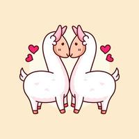 två söt alpacas kissing form kärlek tecknad serie illustration vektor