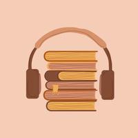 Hörbücher mit Kopfhörer-Konzept-Vektorillustration, flaches Cartoon-Headset mit Bücherstapel, Idee von Podcast oder elektronischem Lernen vektor