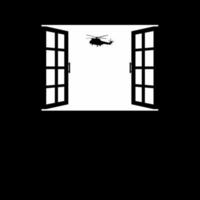 Silhouette des Hubschrauberangriffs, Militärfahrzeuge am Fenster. Vektor-Illustration vektor